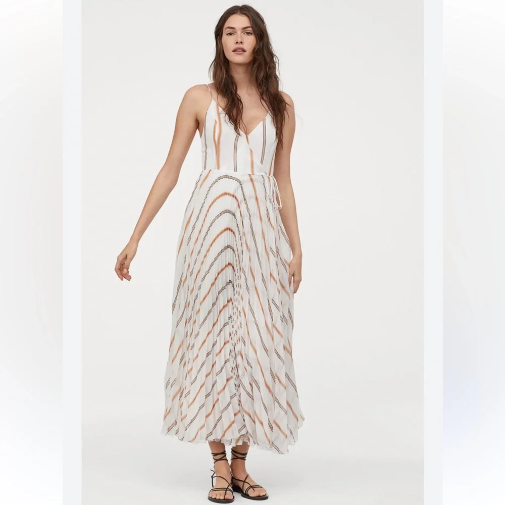 H&M Ivory Maxi Dress with Tan Stripes size 6 - Picture 3 of 16